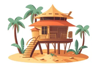 海边沙滩小屋元素