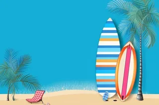 卡通蓝色清新沙滩游泳背景