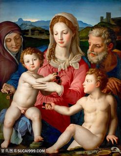 圣安妮和圣若翰洗者的神圣家庭油画图片