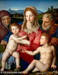 圣安妮和圣若翰洗者的神圣家庭油画图片