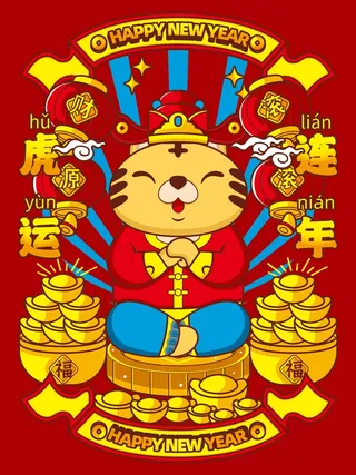 虎年中国风萌虎插画
