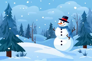 冬季森林的雪人卡通插画背景