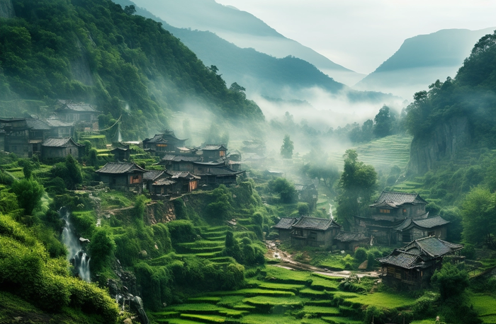 绿色的稻田静谧的环境中国农村乡村摄影图