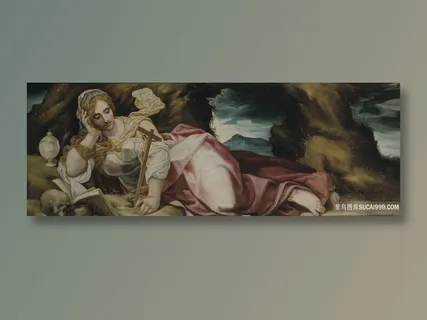 拿着十字架的女人油画