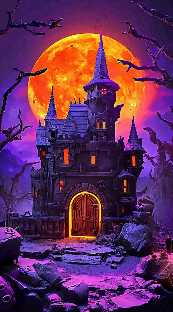 万圣节紫色暗黑恐怖卡通插画手绘西方节日(816x1472)