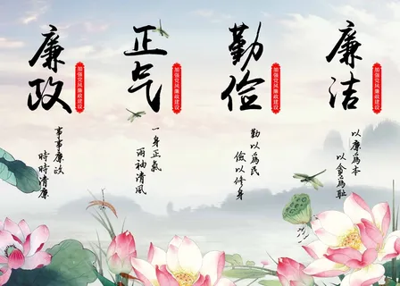荷花山水画国潮廉政廉洁正气海报展架 荷花山水画国潮廉政廉洁正气海报展架