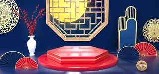 中国风国潮电商促销首页海报C4D背景图3D场景立体设计PSD素材模板