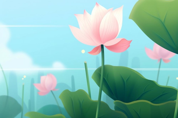 粉蓝色清爽夏日大气花朵扁平背景(1344x896)