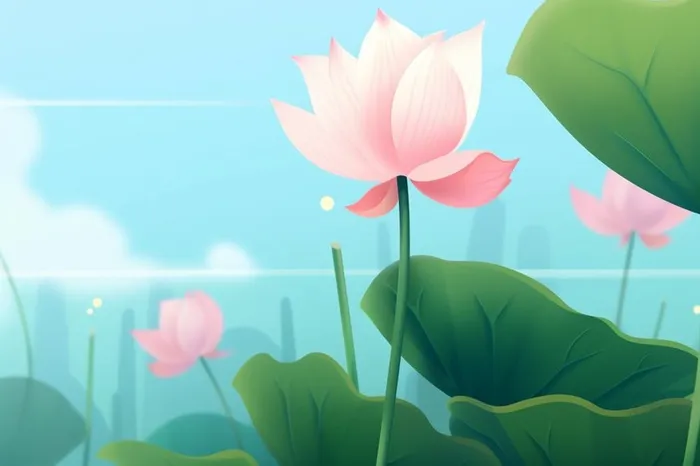 粉蓝色清爽夏日大气花朵扁平背景(1344x896)