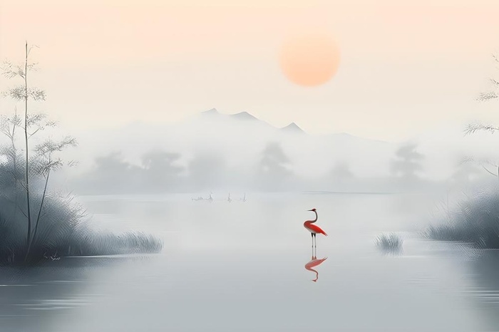 清新意境白云山水背景(3600x2400)