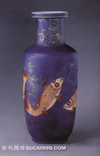 中国精美鱼纹图案瓷瓶高清素材