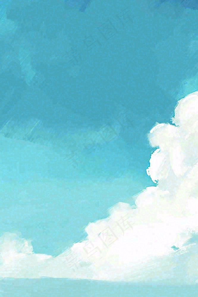 蓝天白云云层清新天空插画手绘