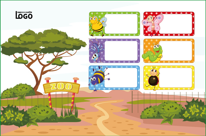动物世界卡通不干胶标签贴纸