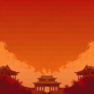 红色渐变国风建筑剪影，中国风简约