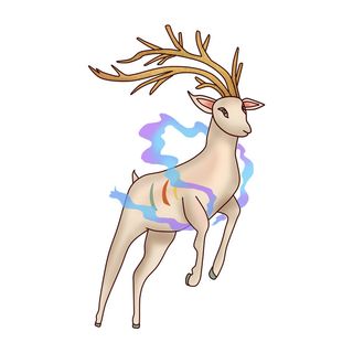 手绘国潮中国风敦煌神话九色鹿仙鹿麋鹿白鹿插画装饰PSD设计素材