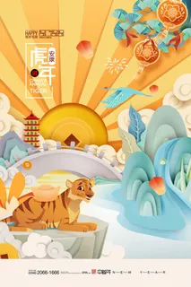 迎新年新年海报虎年海报2022虎年大吉虎年