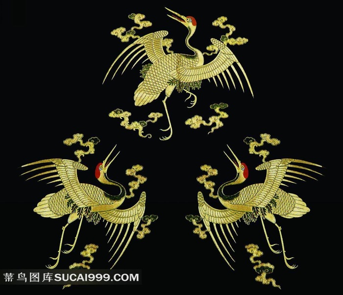 精美的仙鹤图案刺绣素材