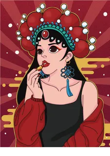 手绘中国风国潮京剧戏曲人物插画古风国粹花旦ai矢量ps设计素材图