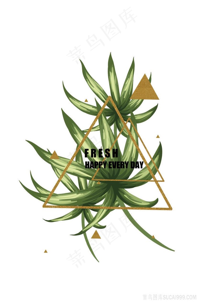 唯美绿叶植物时尚插画