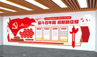 党建文化墙奋斗百年路起航新征程