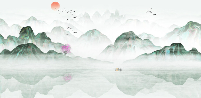 山水风水墨绘画PSD素材