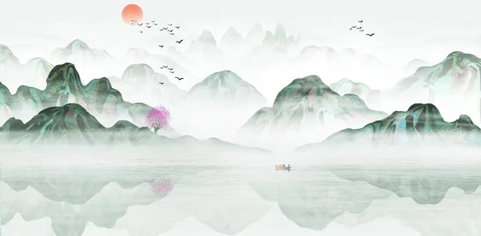 山水风水墨绘画PSD素材psd模版下载
