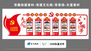 党建文化墙党建素材CDR预览图红色背景永远跟党走共筑中国梦光辉历程图片