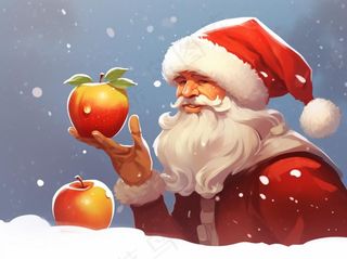 圣诞老人苹果夜晚白雪卡通插画背景