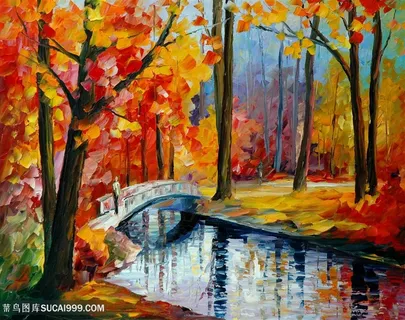 森林树林湖畔油画美景装饰画 森林树林湖畔油画美景装饰画