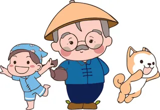 爷孙卡通亲情姥爷