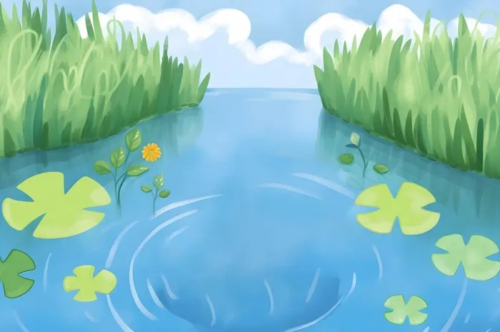 夏日玩水湖面植物荷叶睡莲插画背景(3600x2400)