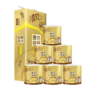 清风 卷纸原木金装卷筒纸卫生纸手纸面巾4层 125gx10／提超市商品白底图免抠实物摄影png格式图片透明底