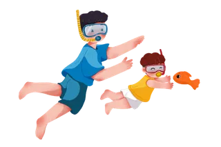 父亲和孩子一起游泳