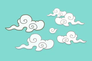 中国风古典传统图案边框纹理祥云灯笼装饰线条PSD背景素材