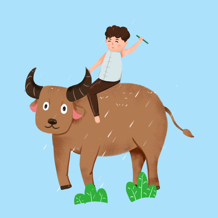 清明清明节卡通牧童和牛