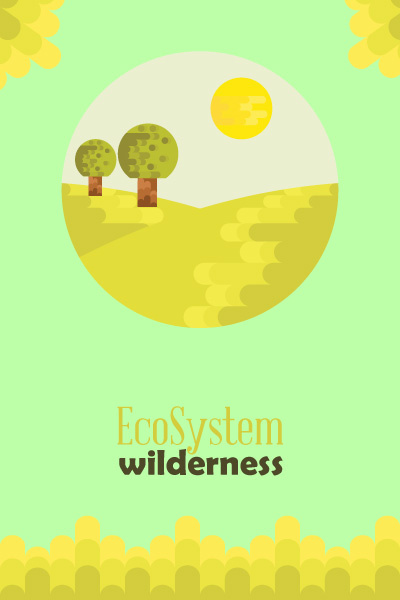 自然风景动物植物扁平矢量插画