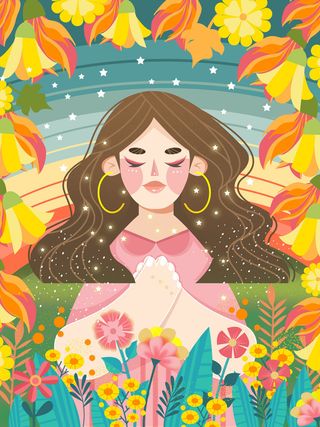 大气妇女节女神女王女生母亲节卡通手绘插图插画海报素材设计模板