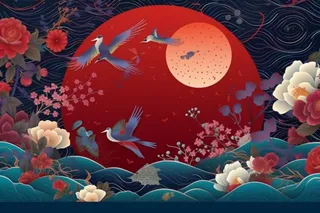 国潮中国红仙鹤背景