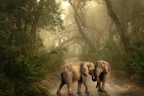 两只大象打闹图片 两只大象打闹图片