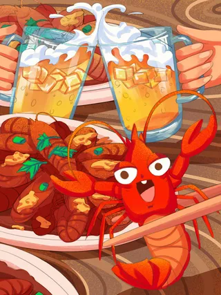 国潮风餐厅饭店特色美食插画海报