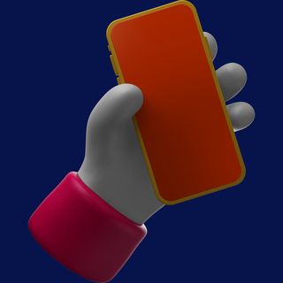 红色左手手持苹果手机插画展示样机