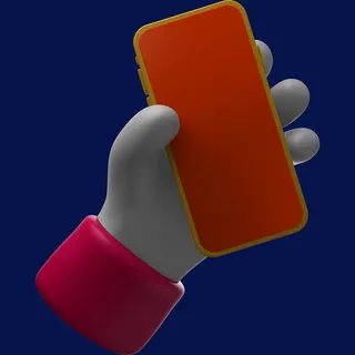 红色左手手持苹果手机插画展示样机