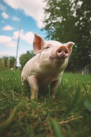 一只猪在草坪摄影图