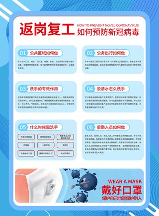 蓝色医疗新冠疫情复工海报