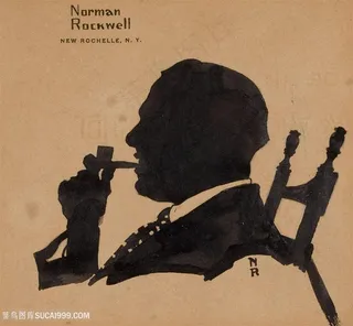 诺曼 · 洛克威尔手绘拿烟斗男士装饰画