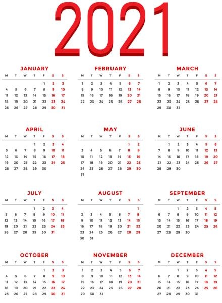 2021 年日历 PNG免抠(440x600)