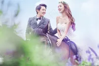 幸福恋人薰衣草婚纱外拍特写