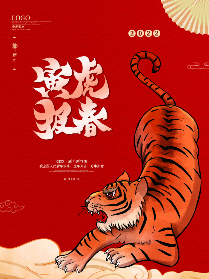 虎年新年海报展板psd模板新年快乐寅虎报春