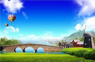 蓝天草原花卉背景墙