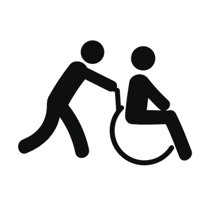 人物剪影线条画残疾推车